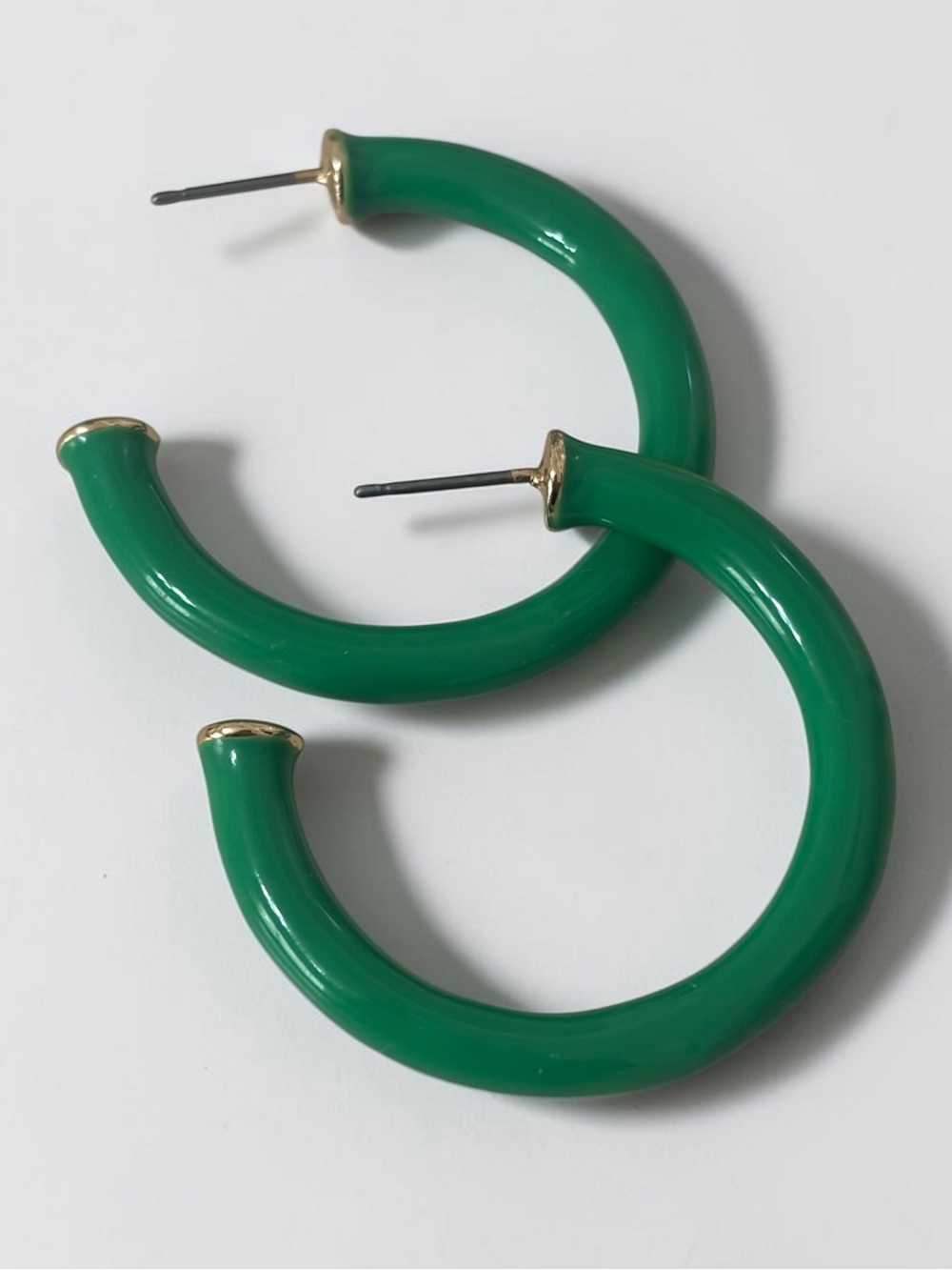 Green Resin Hoop Earrings with Gold Accents